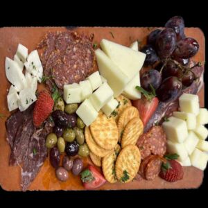 Croatian plata with European cheese, salami, cured meats olives and grapes - charcuterie board