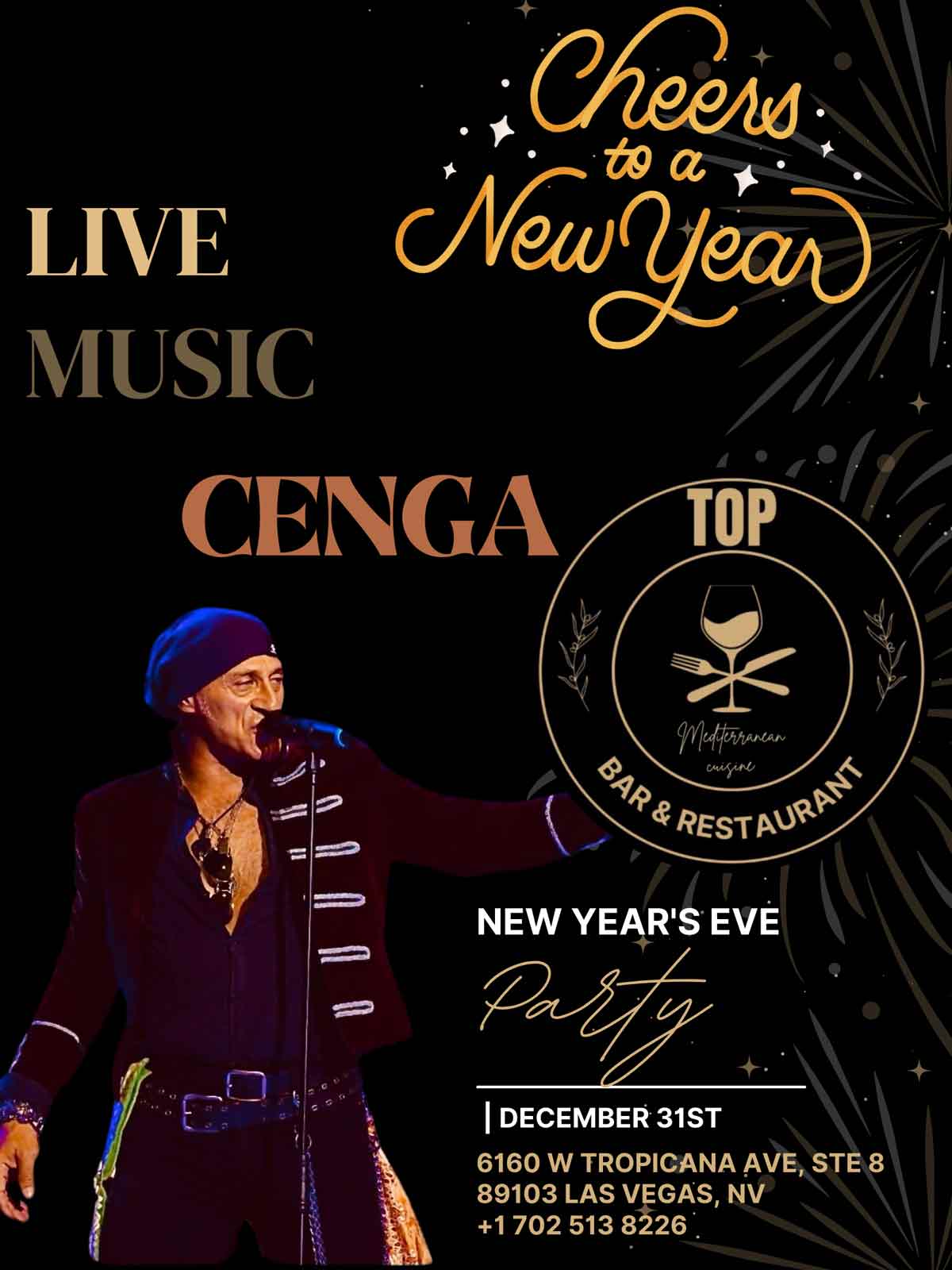 Cenga New Years Eve live music event at TOp Bar Restaurant