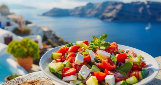 Mediterranean Food and salads by the sea