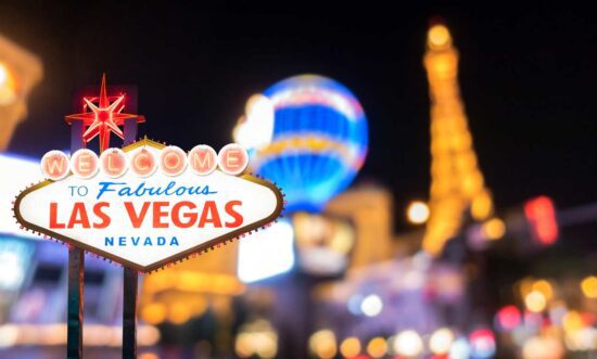 Las Vegas sign with city in background