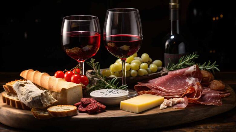 pairing drink with meals, charcuterie with red wine at Top Bar & Restaurant in Las Vegas