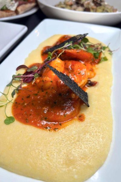 polenta with shrimp in a sauce